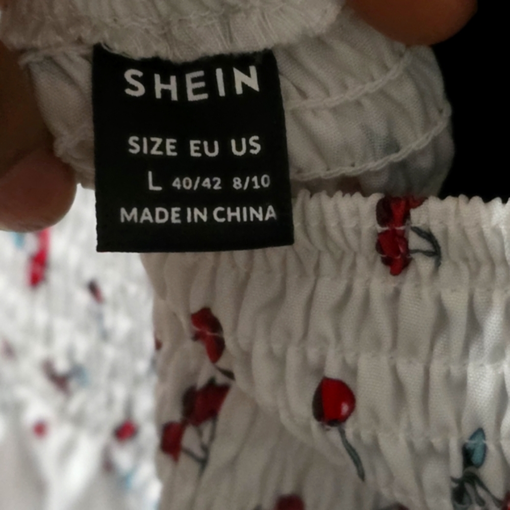 SHEIN White Cherry Print Slip Dress Size L - Picture 4 of 6